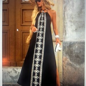 SHEIN Black Maxi Dress with Geometric Design